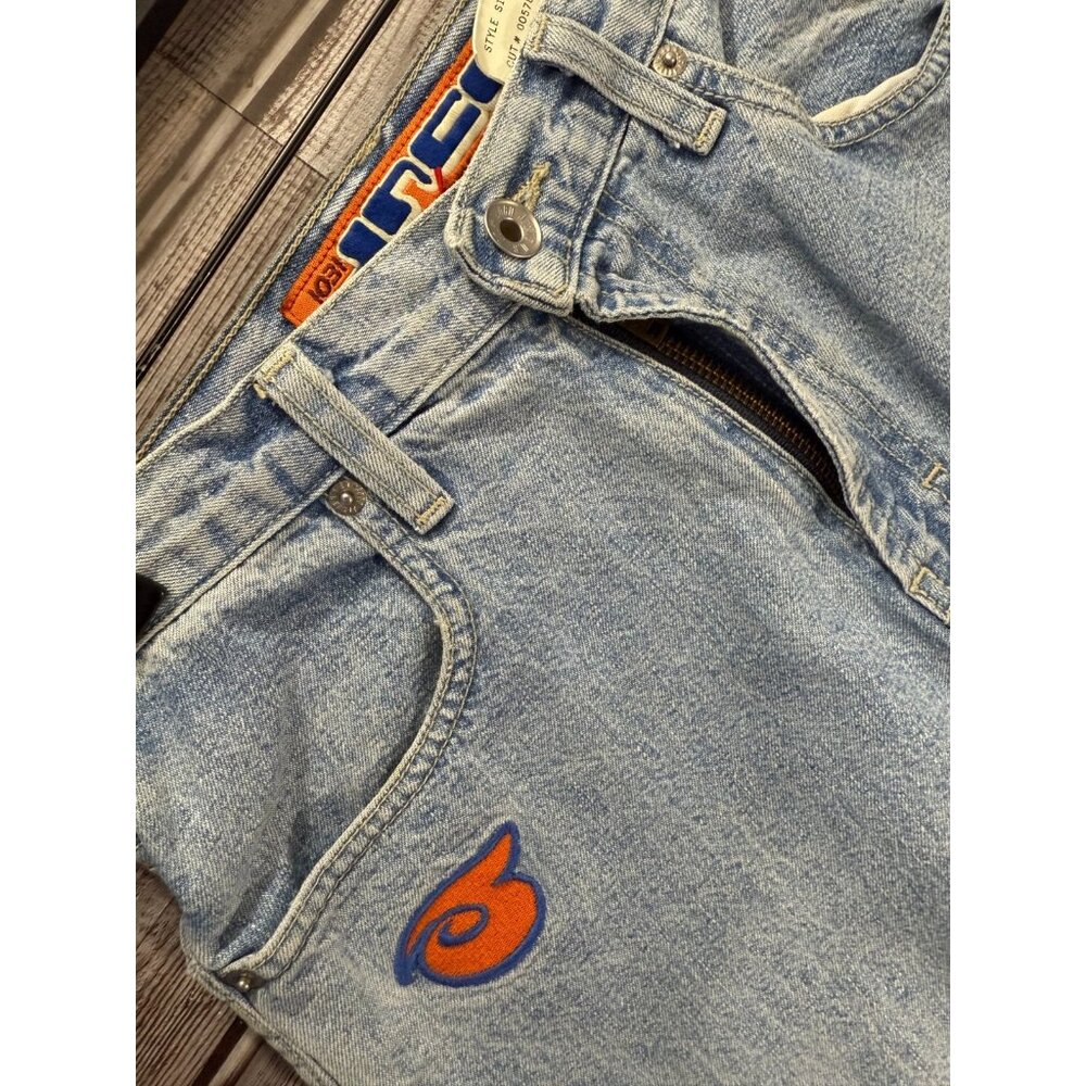 JNCO Girlie Stuff wide leg Jeans Size 3 Waist 26"  Embroidered Logos 90's vintag - Picture 2 of 7